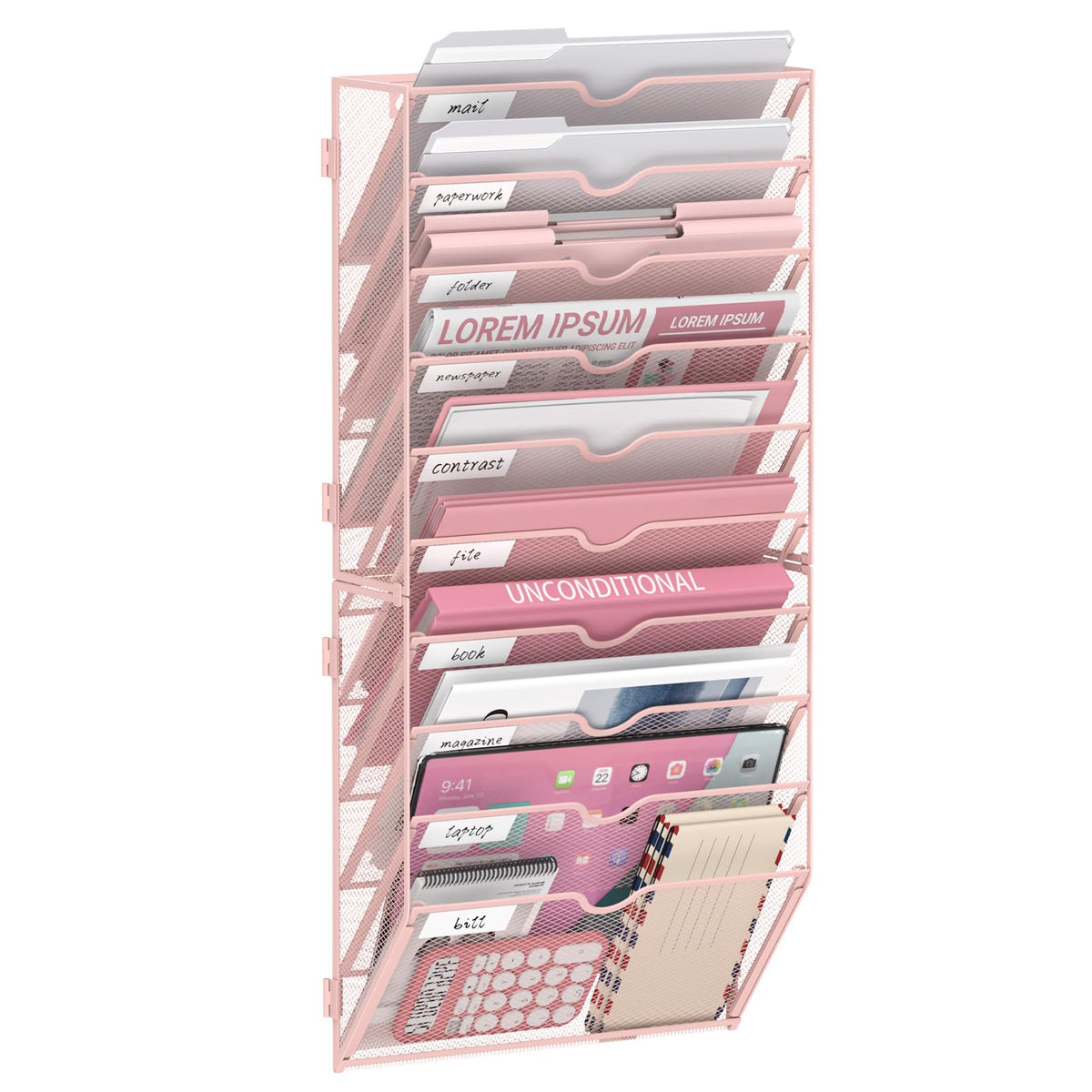 JMHUD 10-Tier Wall File Organizer and Hanging File Organizer, Pink