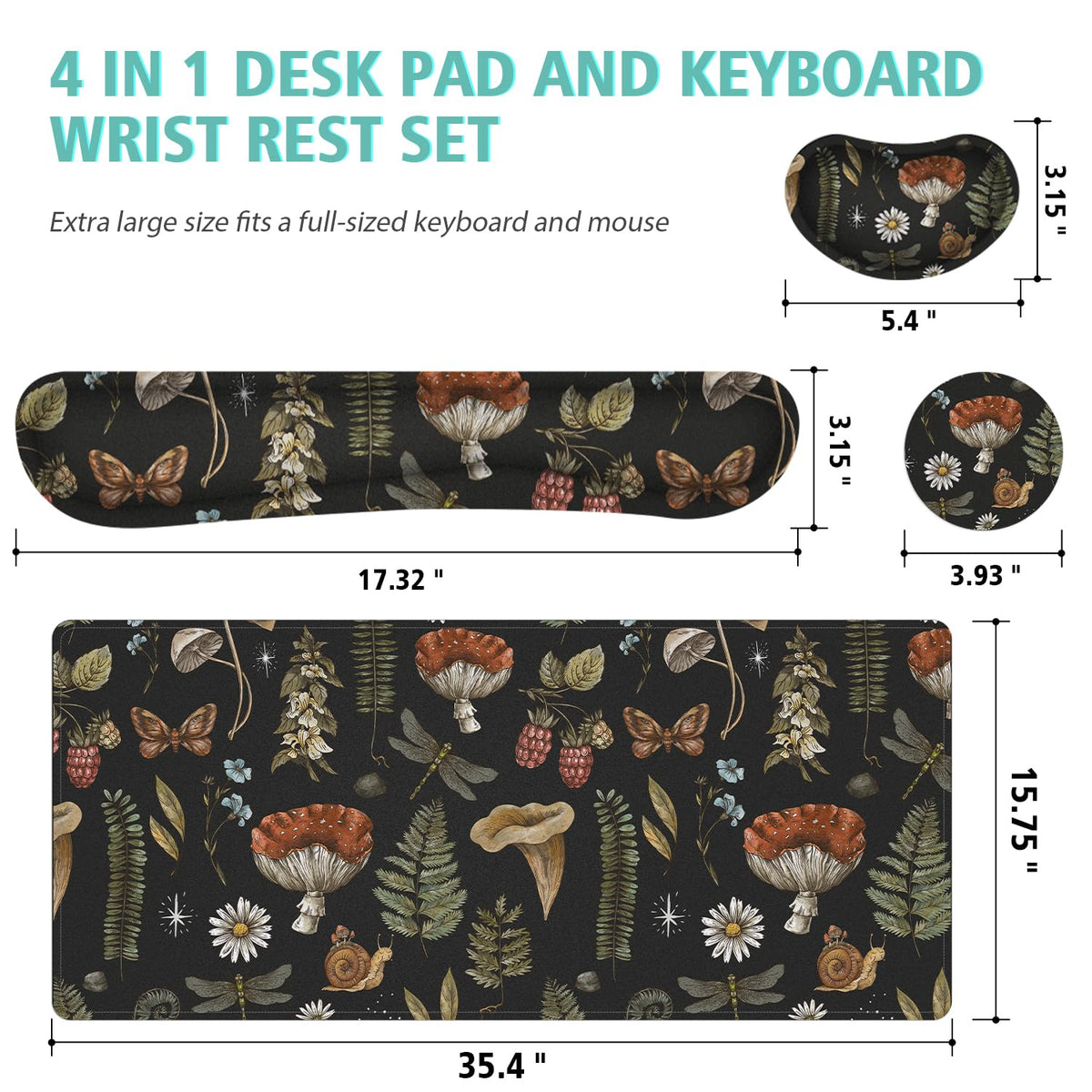 Mouse Pad Set Large Desk, Desk Matt for Desktop with Wrist Rest,Anti-Slip XXL Big Computer