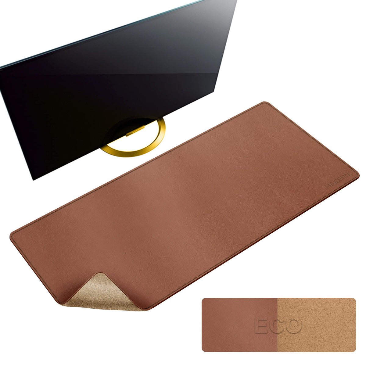 MAIDERN 40" x 16" Cork & Leather Desk Pad, Large XXL Mat, Full Mouse Pad, Reversible Protector for