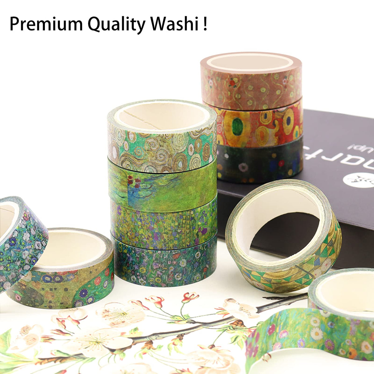 Berkin Arts 12 Rolls Art Floral Designs Washi Tape Set - 15 mm Wide Decorative Adhesive Masking