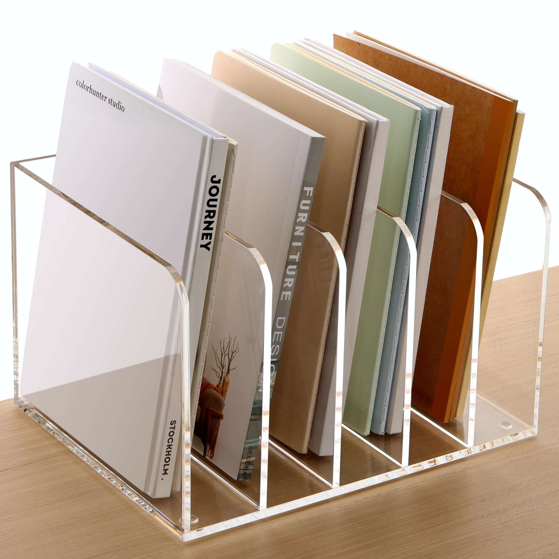 SANRUI Clear Acrylic File Organizer for Desk 5-Section Upright File Sorter