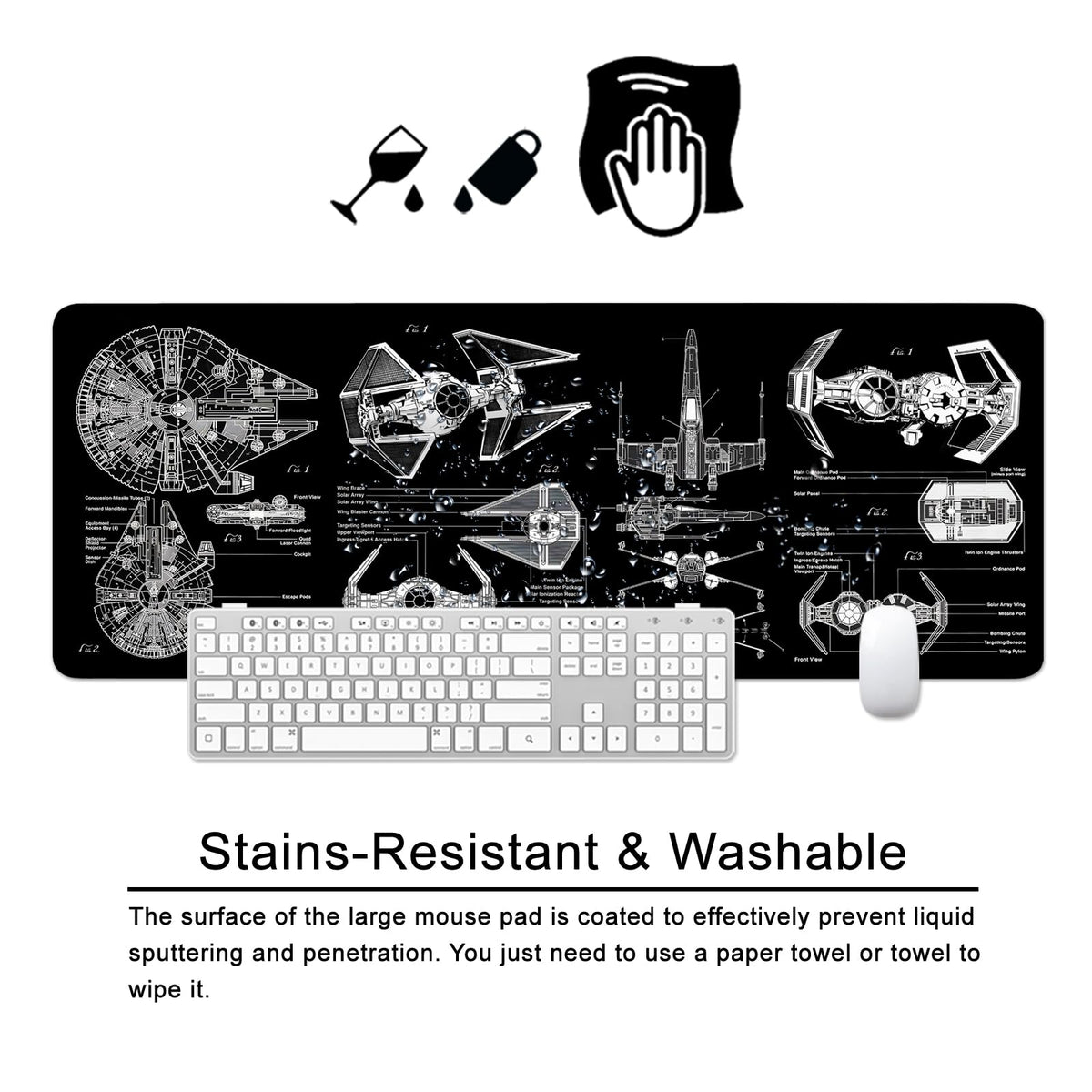 Black Gaming Mouse Pad Large Mouse Pad XL Desk Mat 31.5x11.8x0.12 inch Large Desk Pad Design