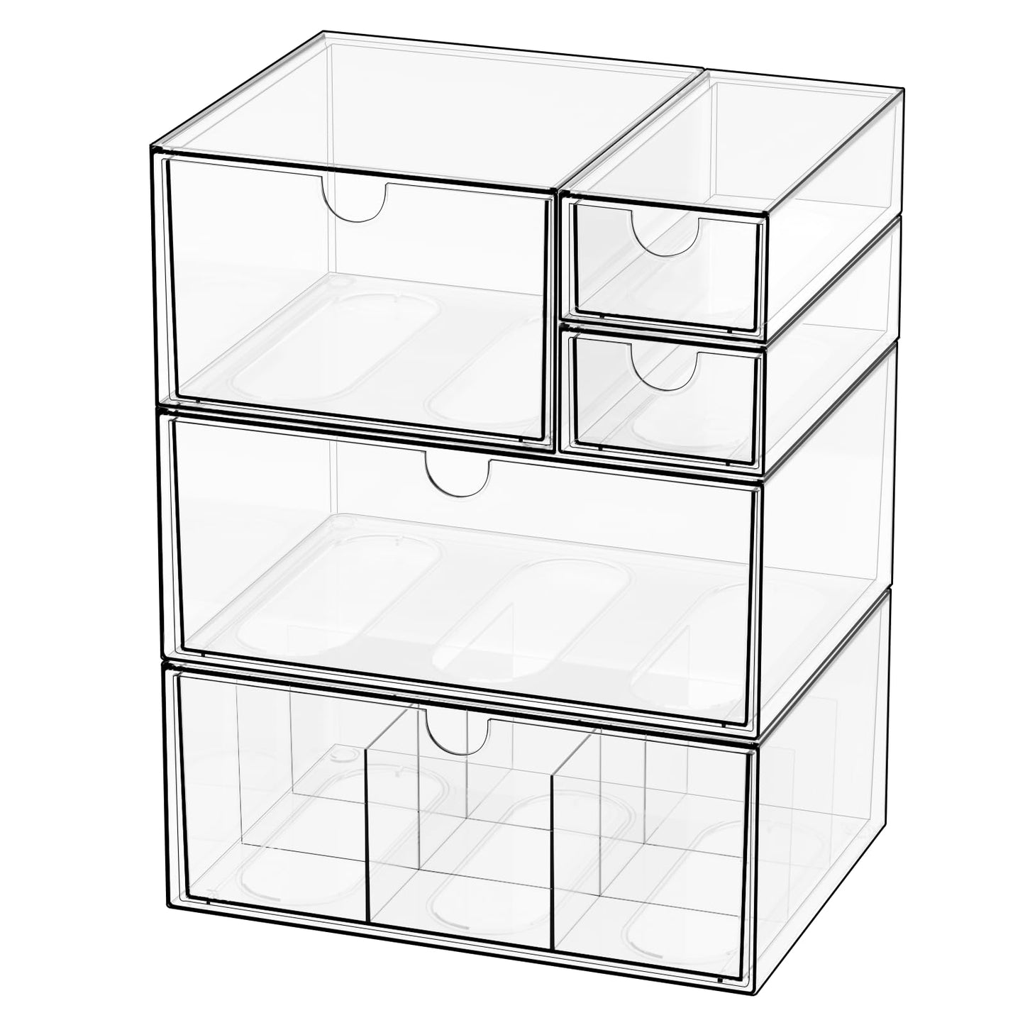 Yashong Clear 5-Drawer Stackable Desk Organizer Storage Set