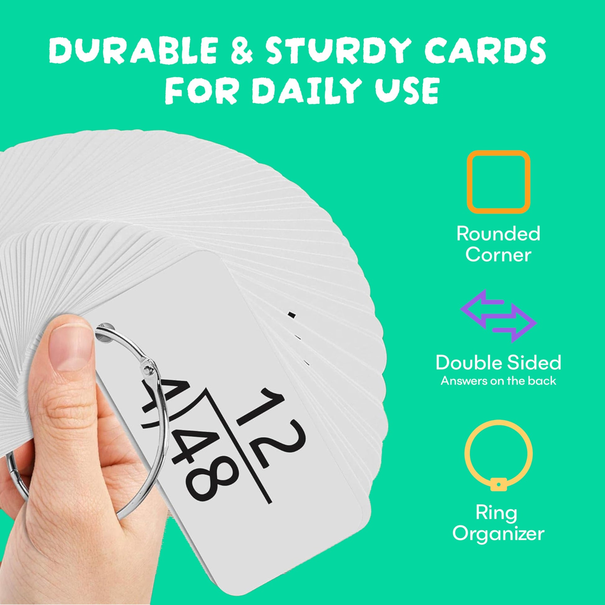 Star Right Division Flash Cards - 156 Hole-Punched Math Flash Cards with 2 Binder Rings - Kids Ages