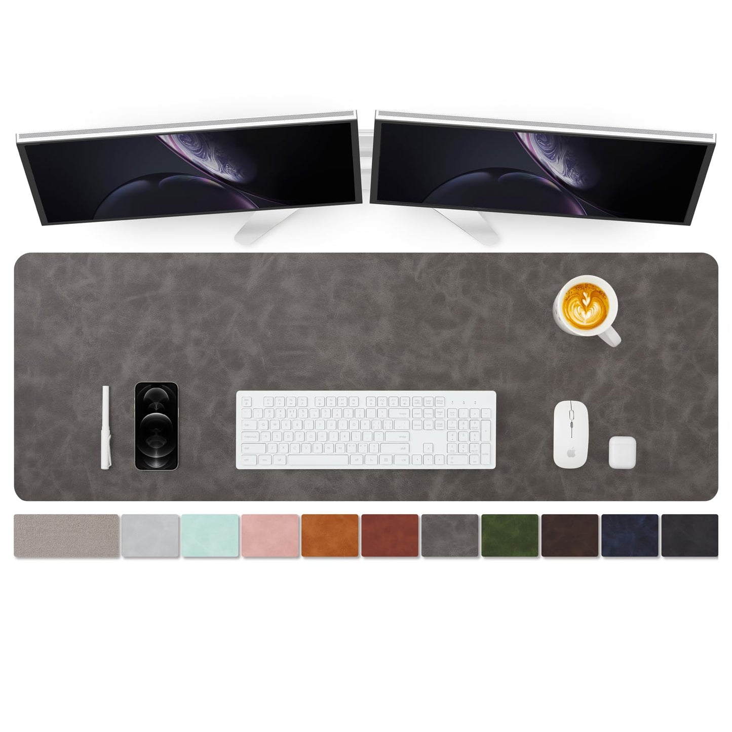 Distressed Leather Desk Mat - Non-Slip PU Desk Pad for Office and Home - Desk Organization and