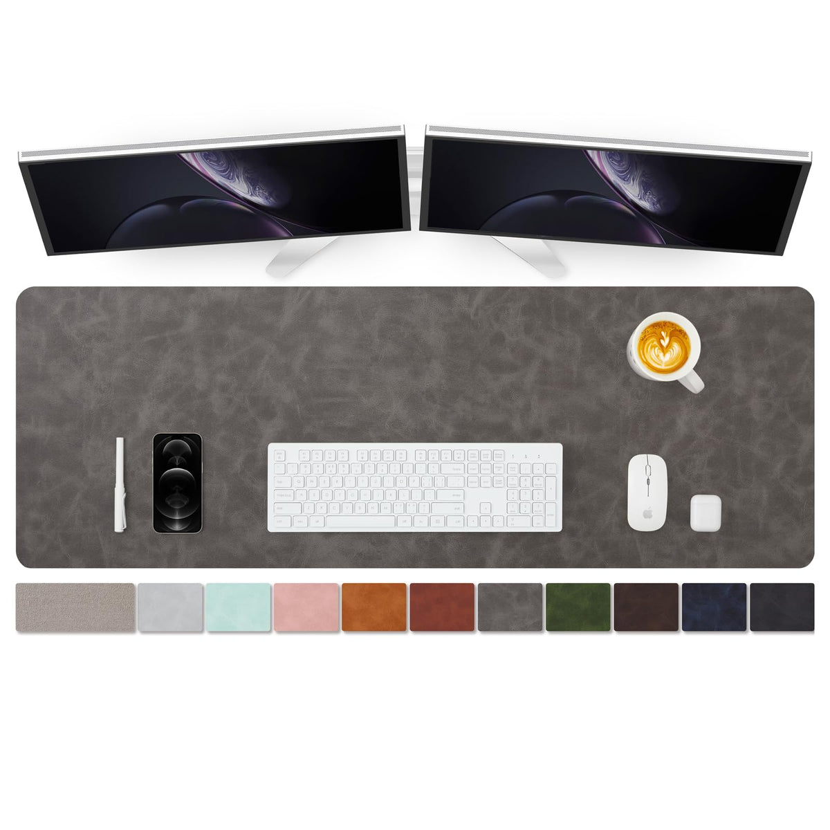 Distressed Leather Desk Mat - Non-Slip PU Desk Pad for Office and Home - Desk Organization and