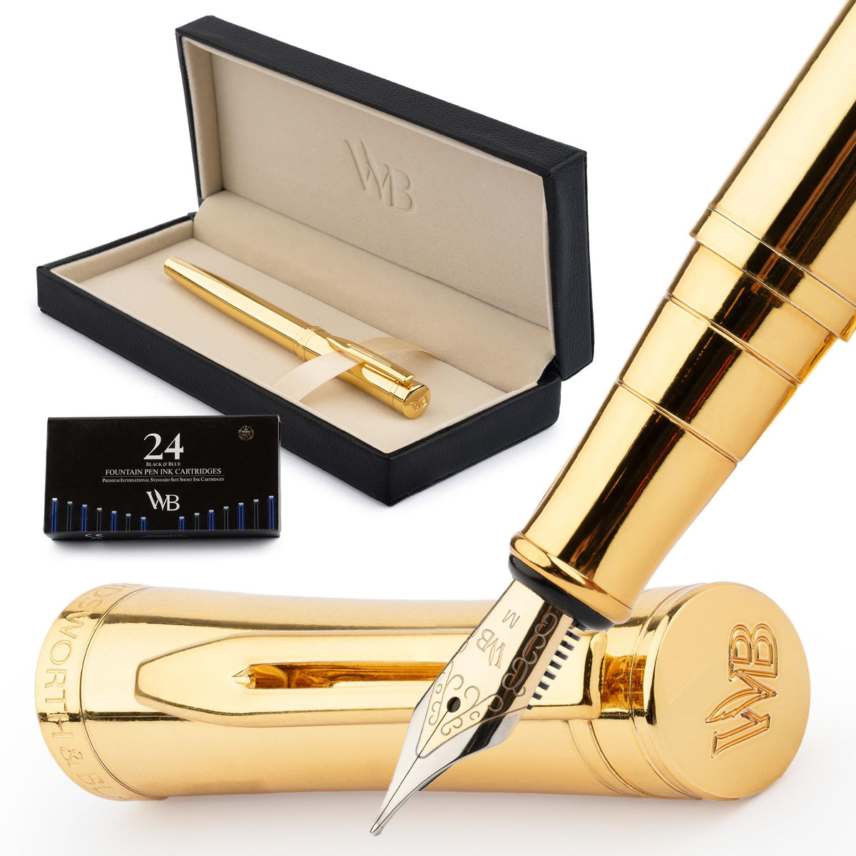Wordsworth & Black Luxury Fountain Pen Set for Writing, Medium Nib, Gold