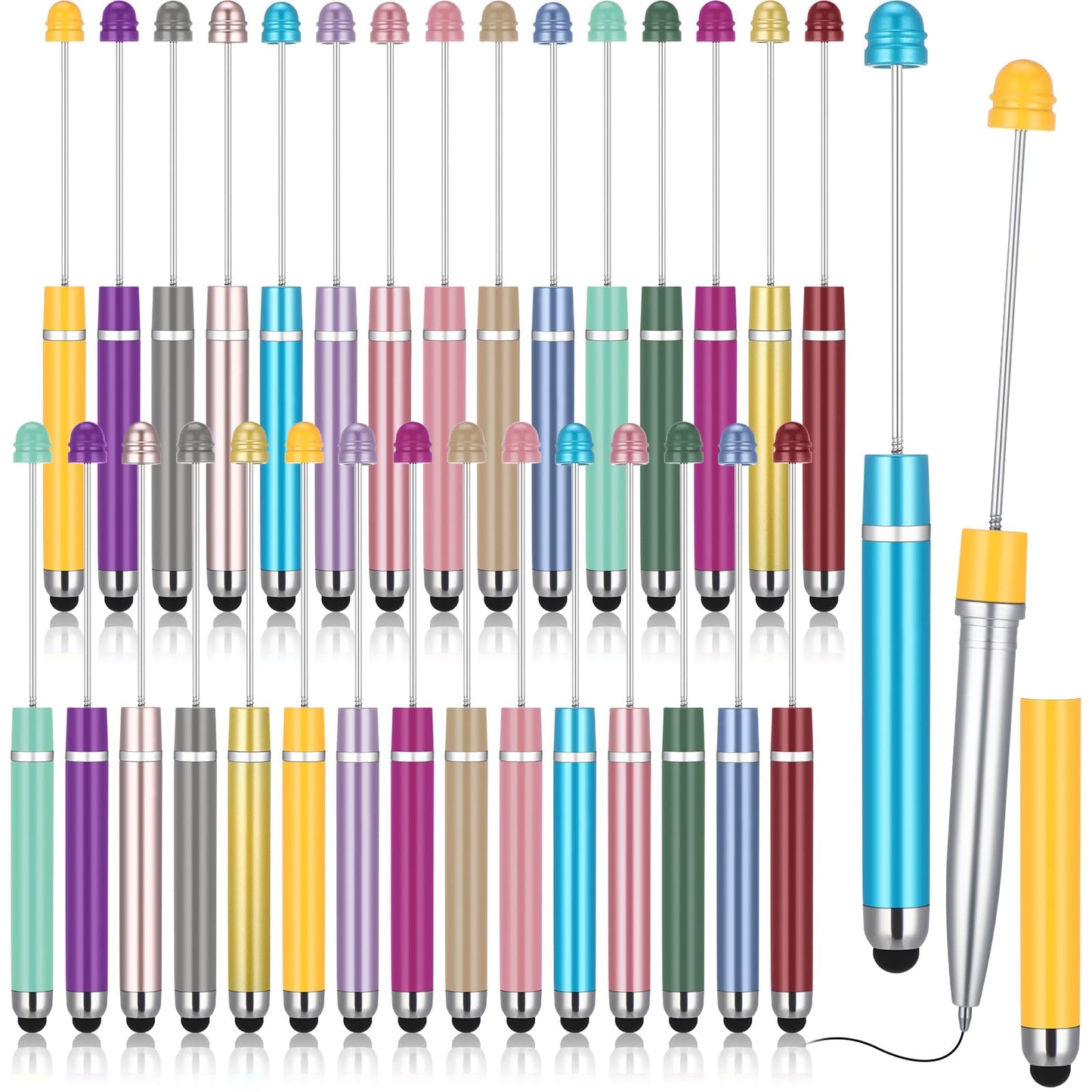 Qilery 30 Pcs Beaded Pens with Stylus Tips Plastic Beaded DIY Stylus 2-in-1 for Rubber Touch Screen