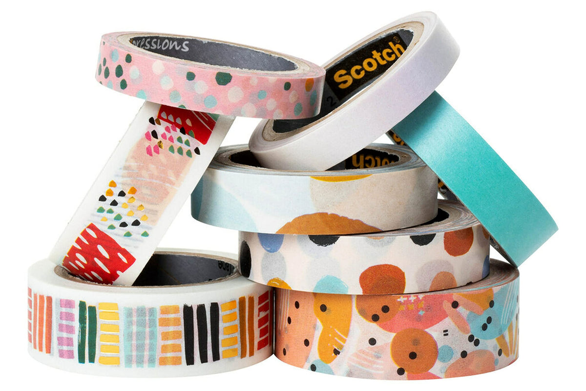 Scotch Washi Tape, Abstract Modern Design, 8 Rolls, Great for Bullet Journaling, Scrapbooking and