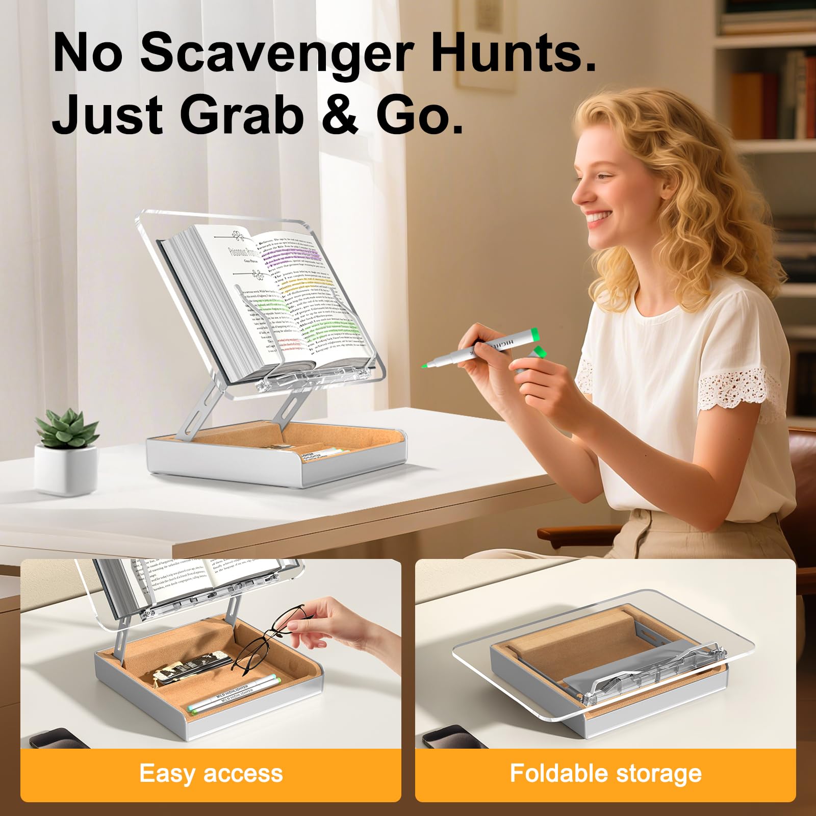 HUMANCOZY Book Stand with Storage, Book Holder for Reading Hands Free