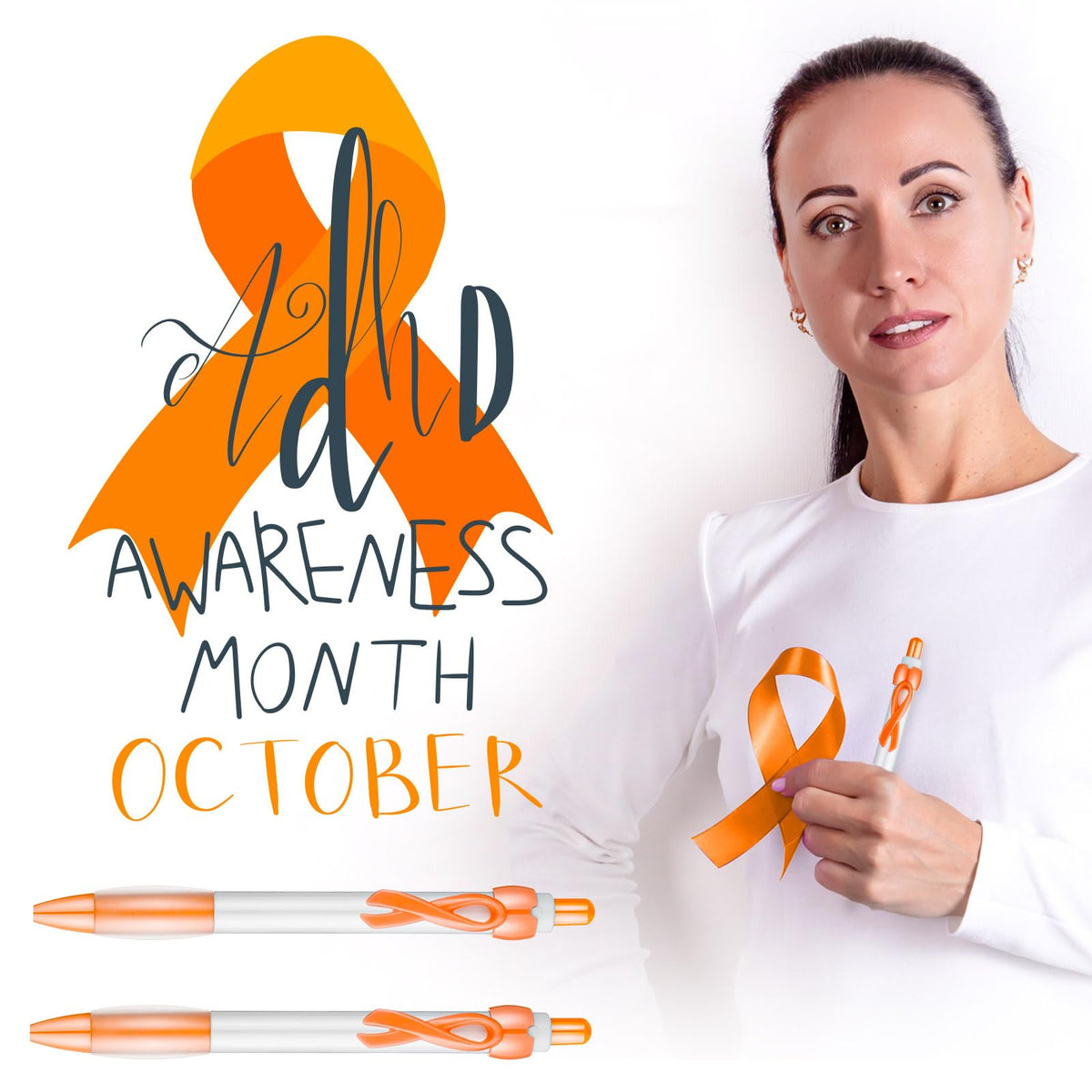 Yexiya 100 Pcs Leukemia Cancer Awareness Pen Orange Ribbon Bulk Black Ink