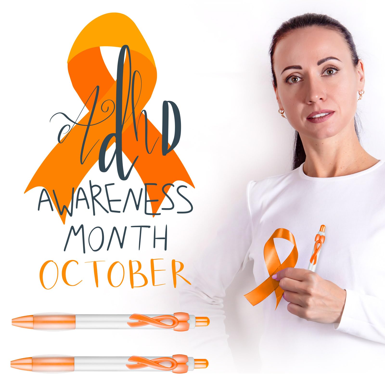 Yexiya 100 Pcs Leukemia Cancer Awareness Pen Orange Ribbon Bulk Black Ink