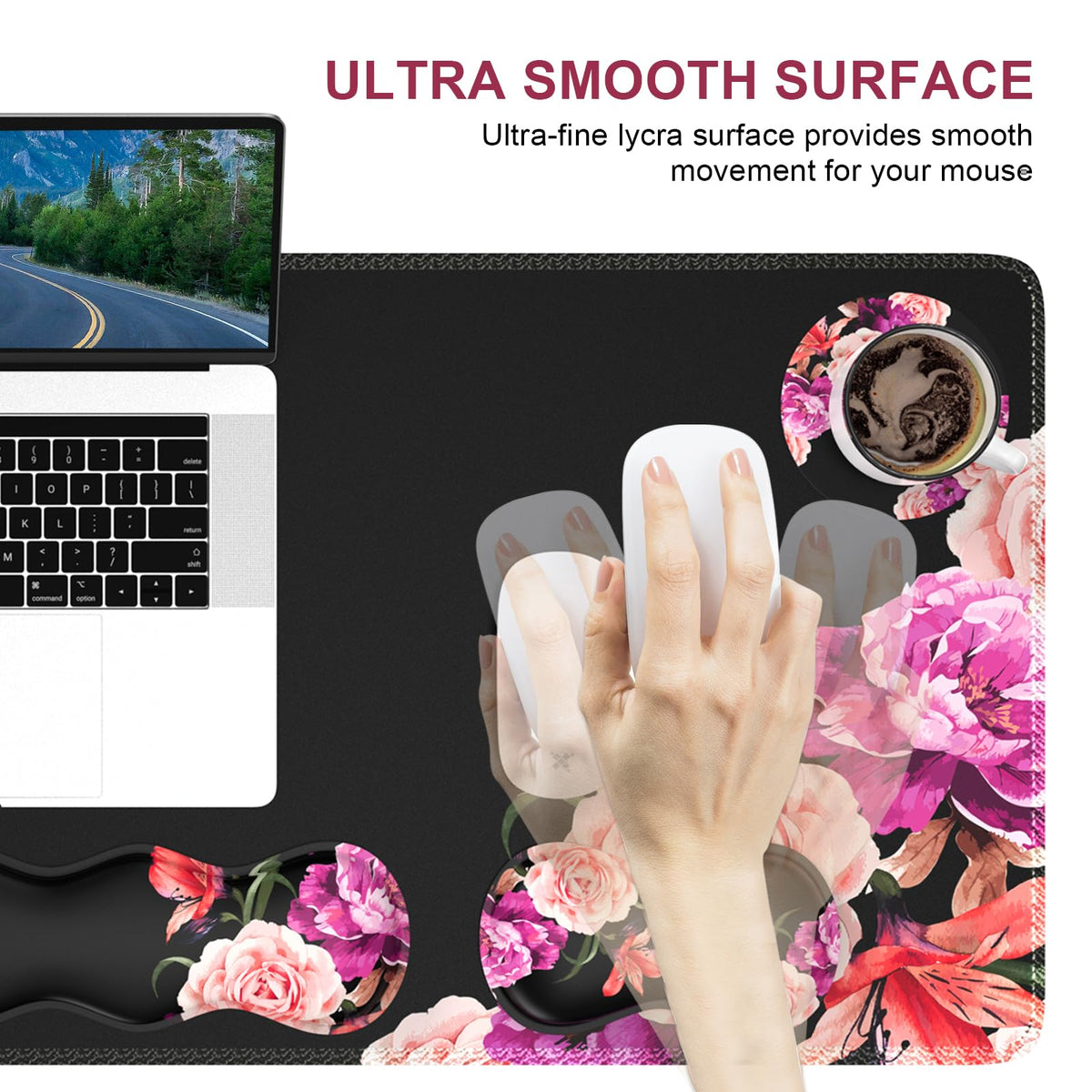 iLeadon Mouse Pad Set, Peony Flower Desk Mat for Keyboard and Mouse
