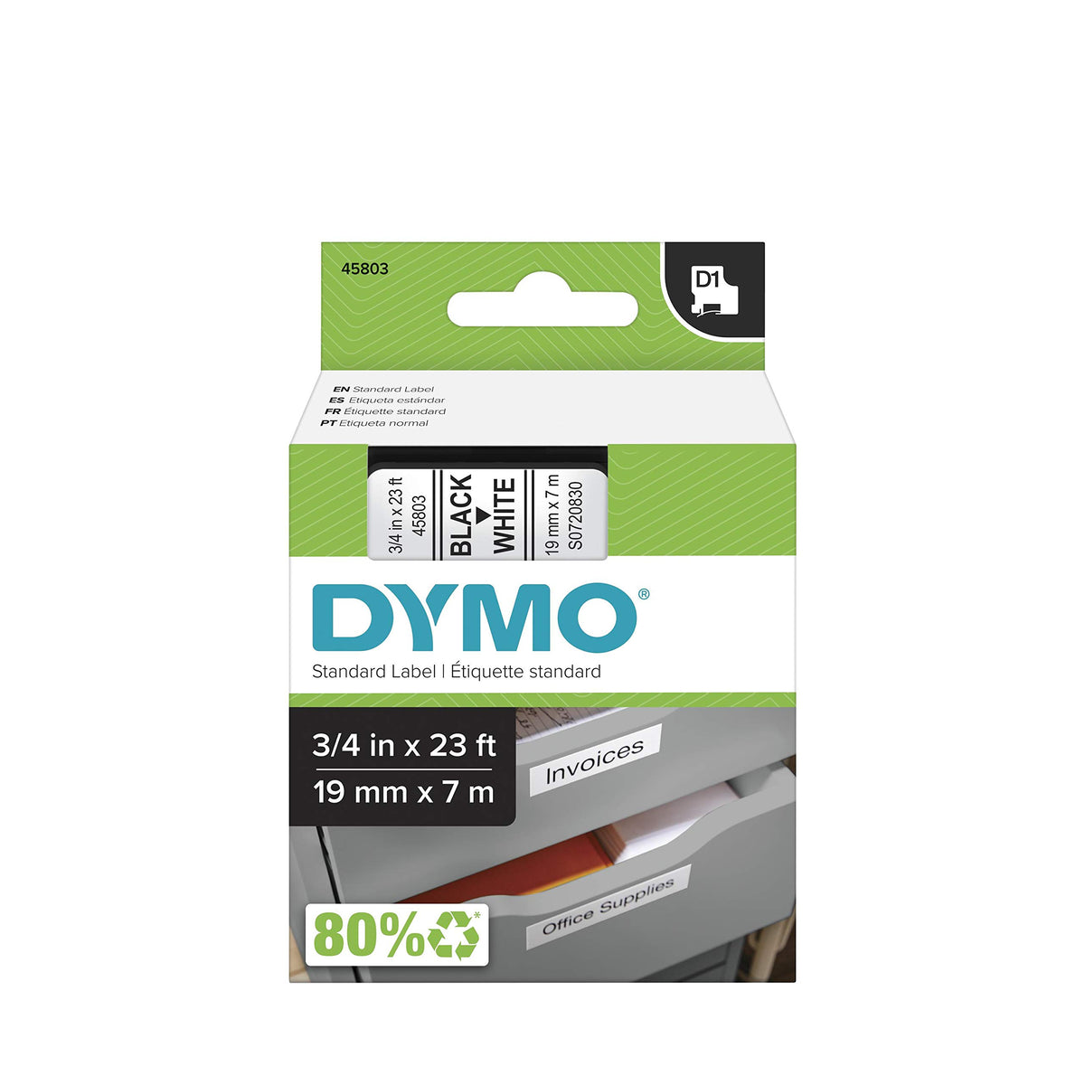 DYMO Authentic Standard D1 Labeling Tape for LabelManager Label Makers, Black Print on White Tape
