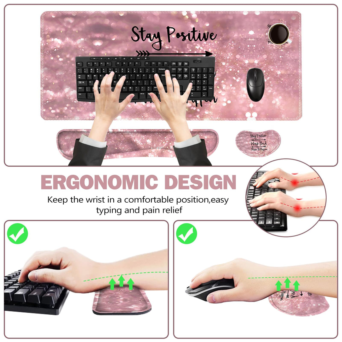 ToLuLu Extended Gaming Mouse Pad, Memory Foam Ergonomic Keyboard Mouse Wrist Rest Support Set