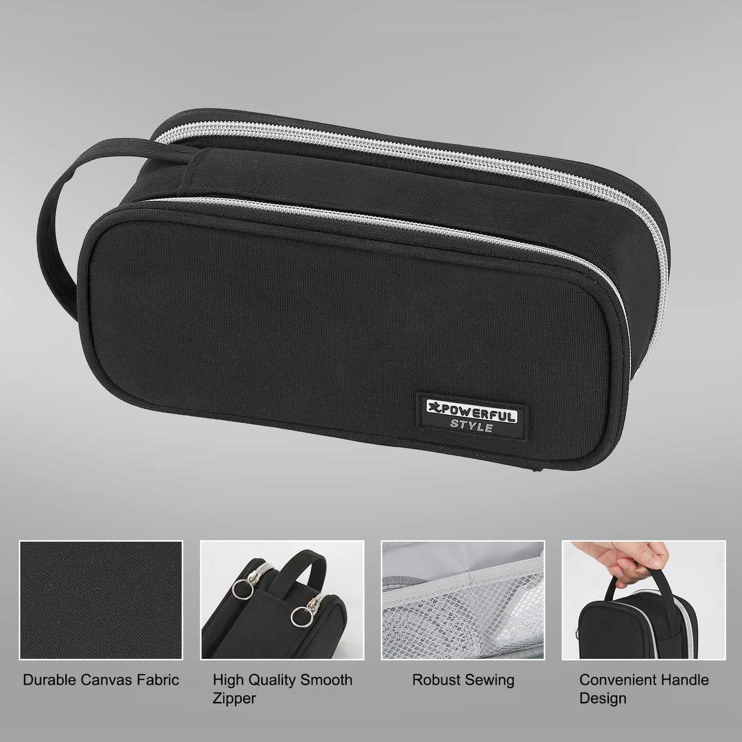 Large Pencil Case for Boys Teens Kids School Pencil Bag with Zipper Black