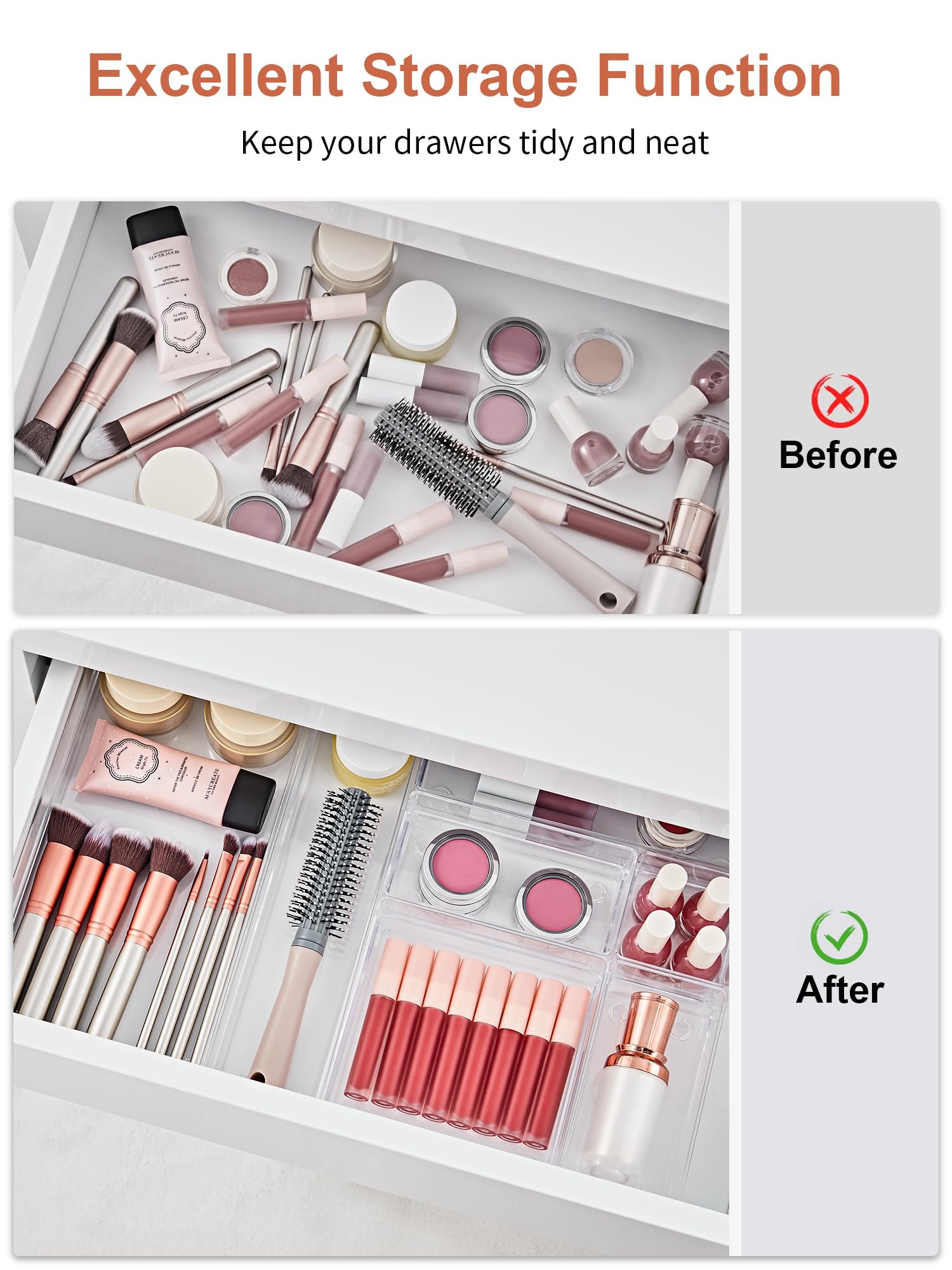 SMARTAKE 30-Piece Drawer Organizer with Non-Slip Silicone Pads, 7-Size