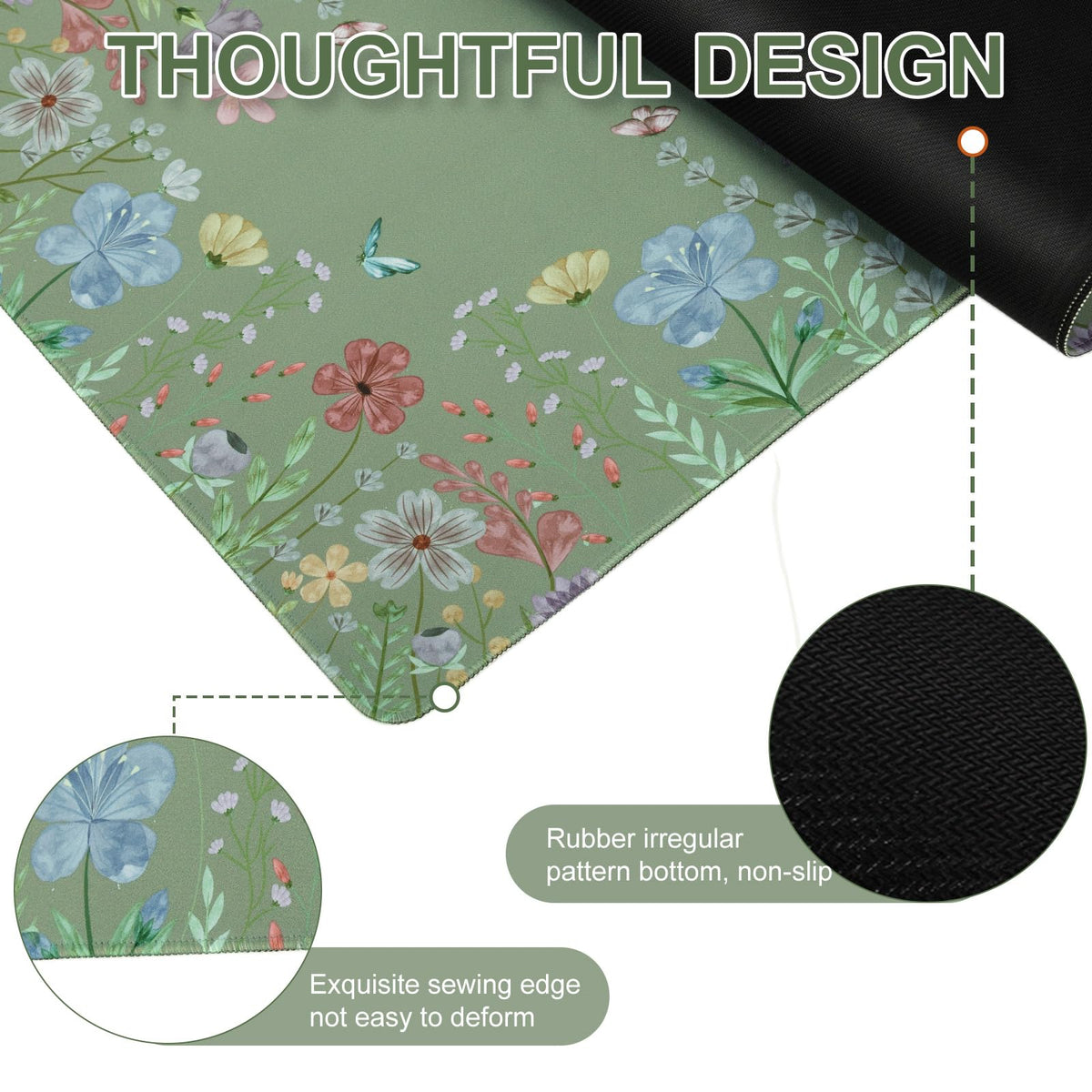 L-SPOUTTO Green Floral Desk Mat for Keyboard and Mouse,XXL Large Mouse Pad