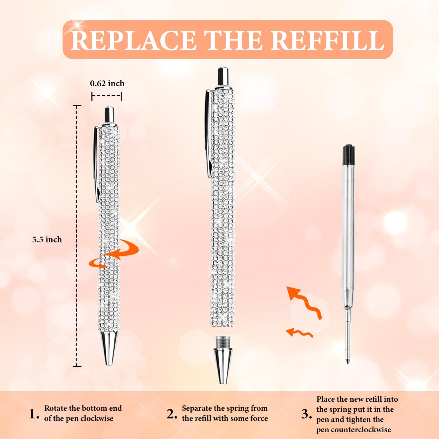 ZSMKJIAYE 20Pcs Rhinestone Metal Ballpoint Pens Bling Pens Bulk Fancy Sparkly Crystal Diamond Pens