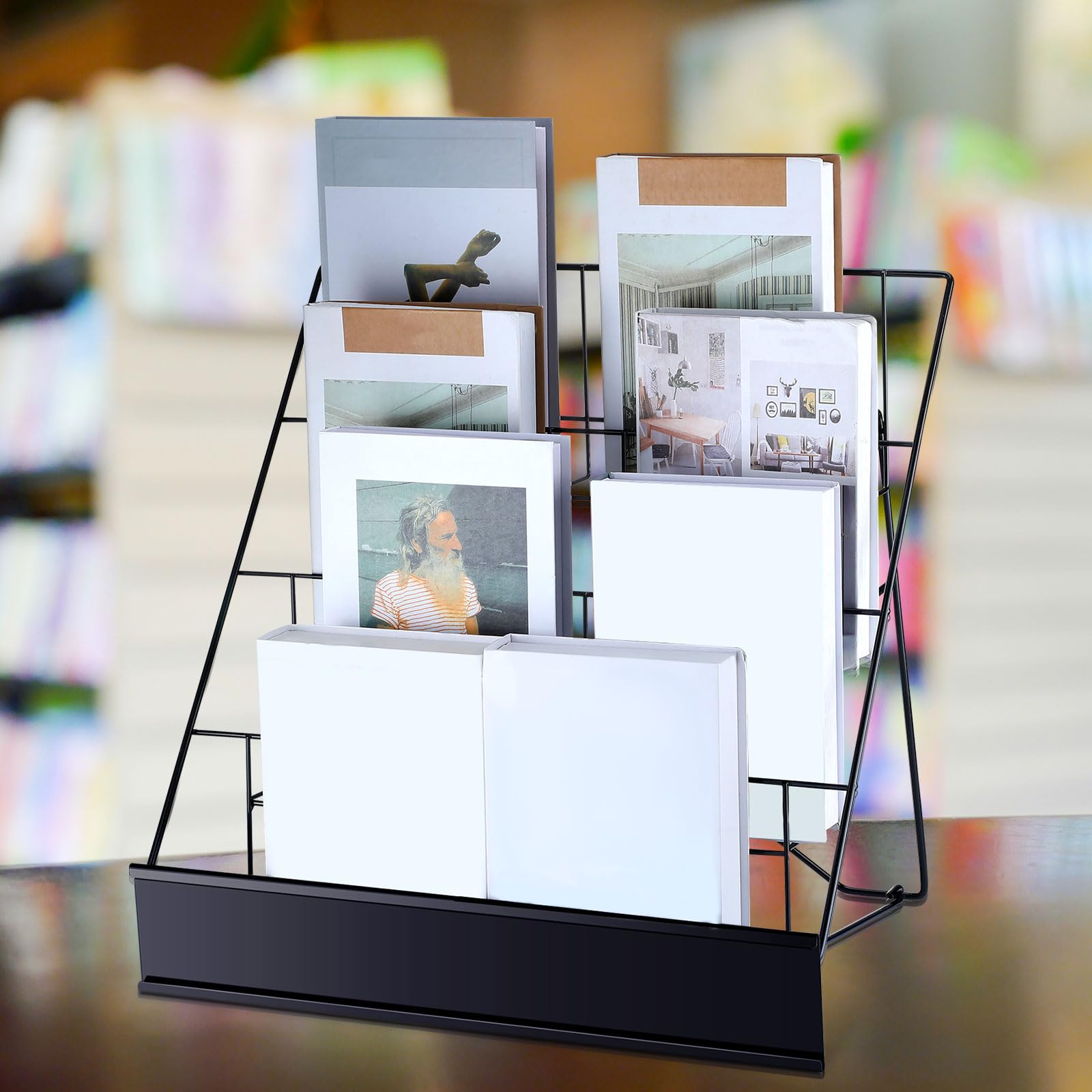 Sintuff Book Display Rack 4-tiered Stand 18" Comic Book Display Rack, Black