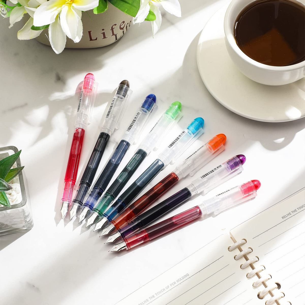 Laumoi 40 Pack Disposable Fountain Pens Set, Colored Ink Fountain Pens for Writing, Extra Fine Nib
