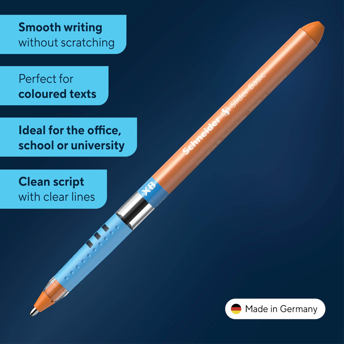 Schneider Slider Basic XB Ballpoint Pen, Box of 10, Orange (151206)