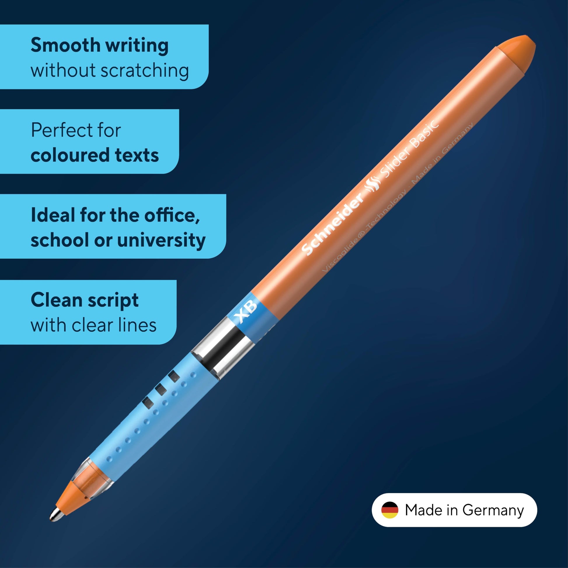 Schneider Slider Basic XB Ballpoint Pen, Box of 10, Orange (151206)