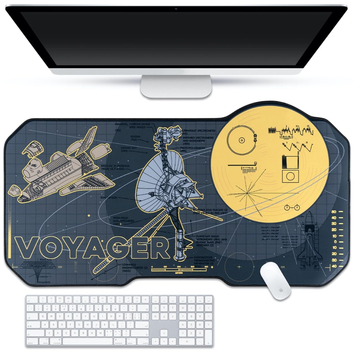 BelugaDesign Space Desk Pad | Voyager Spaceship Moon Galaxy Science SciFi Nerdy Mouse Pad | Large