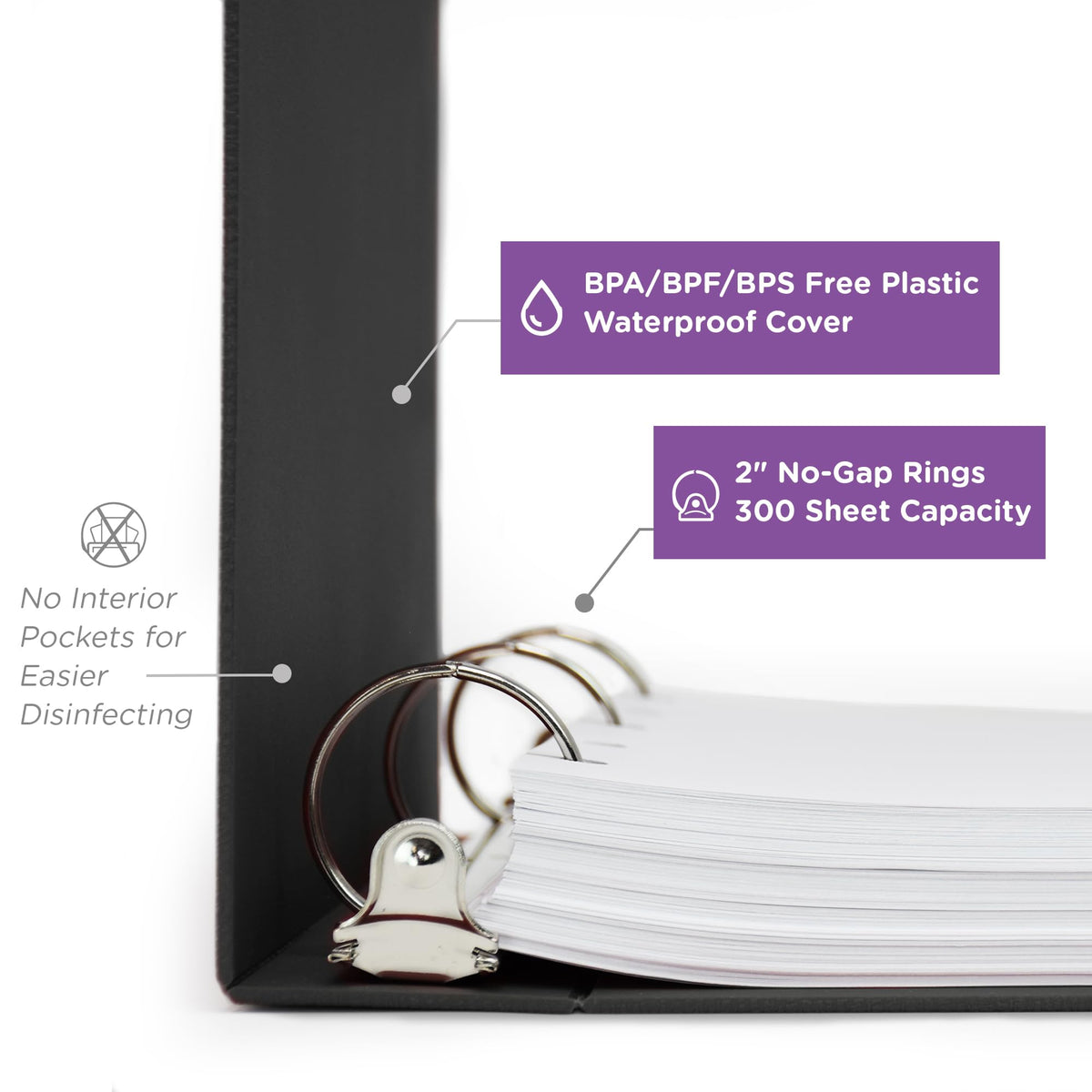 Carstens 2-Inch Heavy Duty 3-Ring Binder - Side Opening, Black, Durable Plastic, Precision No-Gap