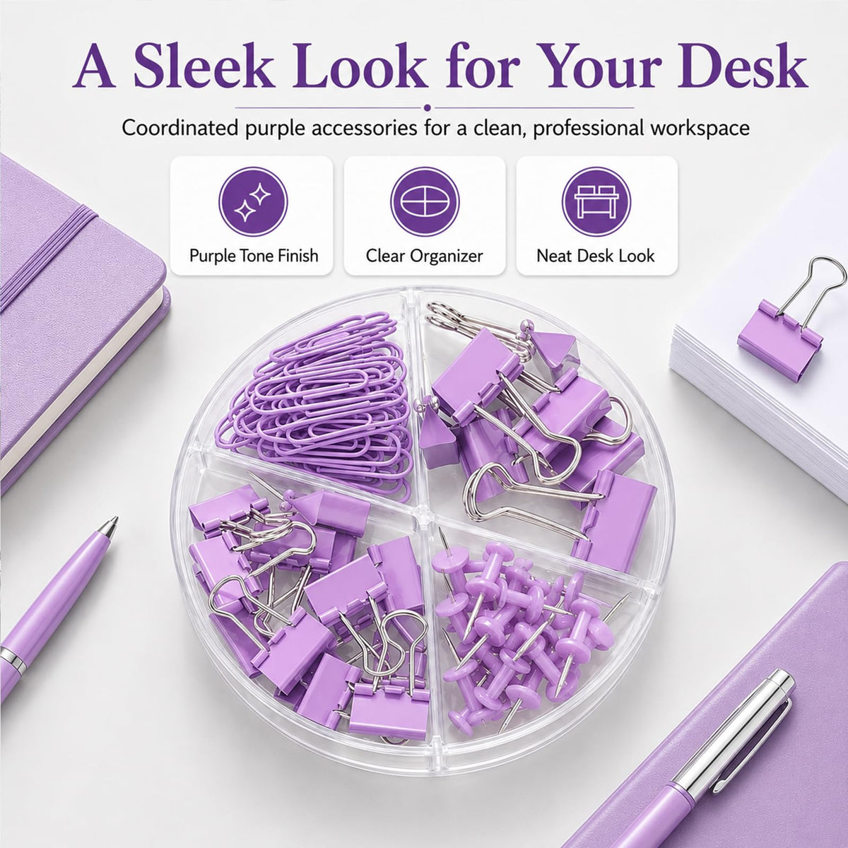 Creechwa Paper Clips Binder Push Pin Set, Assorted Sized Binder Clips