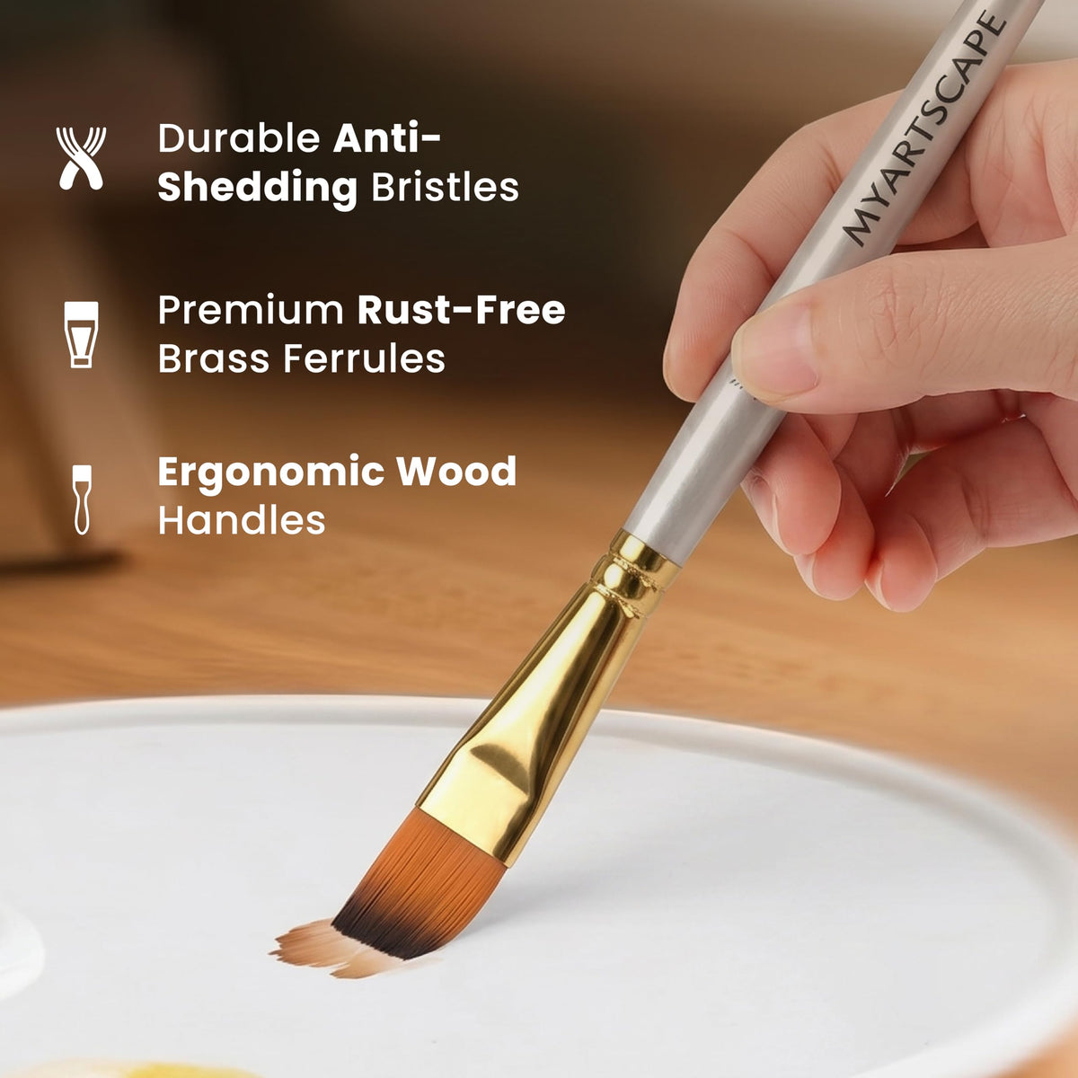 MyArtscape Paint Brush Set - 15 Short Handle Taklon Artist Brushes