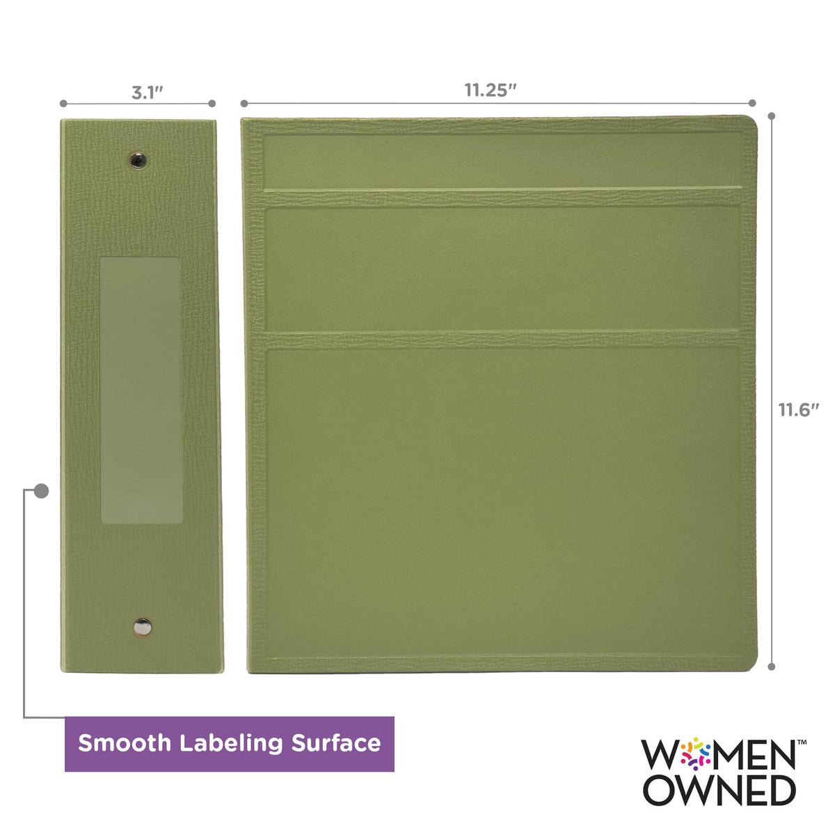Carstens 3-Inch Heavy Duty 3-Ring Binder - Side Opening, Sage, Durable Plastic, Precision No-Gap
