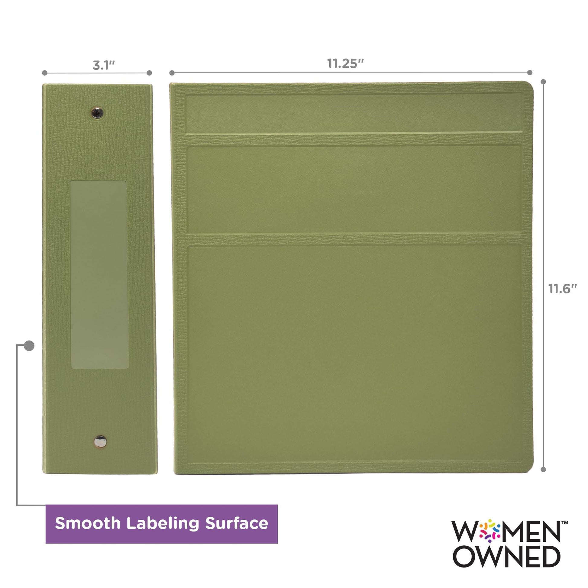 Carstens 3-Inch Heavy Duty 3-Ring Binder - Side Opening, Sage, Durable Plastic, Precision No-Gap