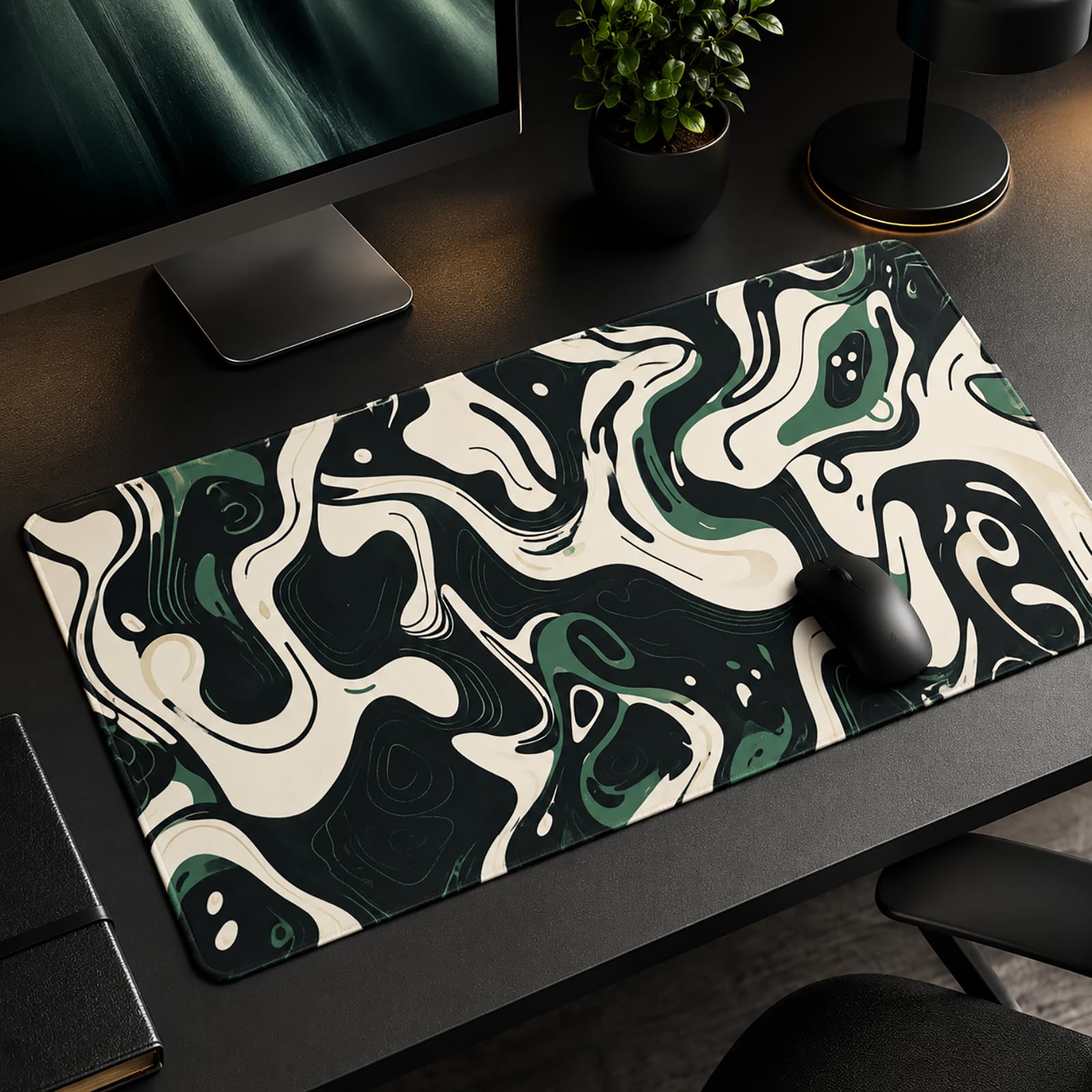 XXL Gaming Mouse Pad 31.5x15.7 Inch, Topographic Green White Desk Mat