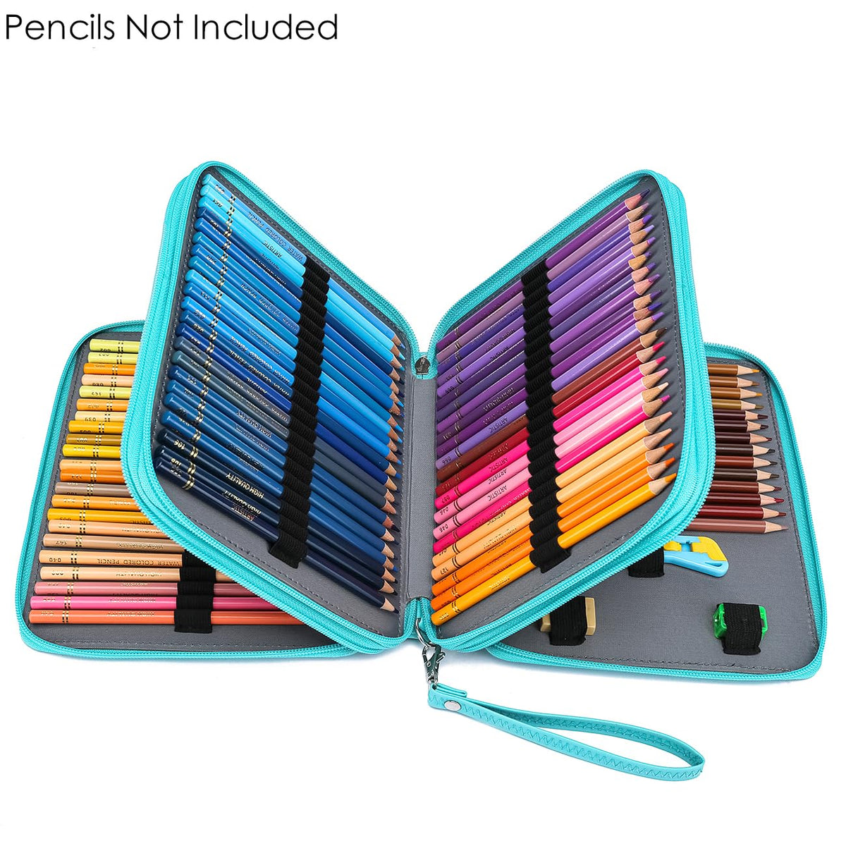 YOUNGCOL Deluxe PU Leather Colored Pencil Case - 120 Slots Pencil Holder with Handle Strap Large