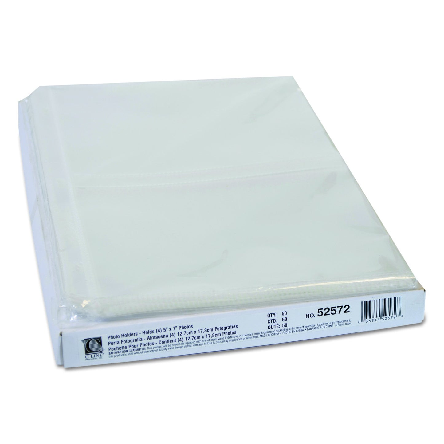 C-Line Clear Photo Pages for Four 5 x 7 Photos, 3-Hole Punched, 11.25 x 8.13, 50/Box