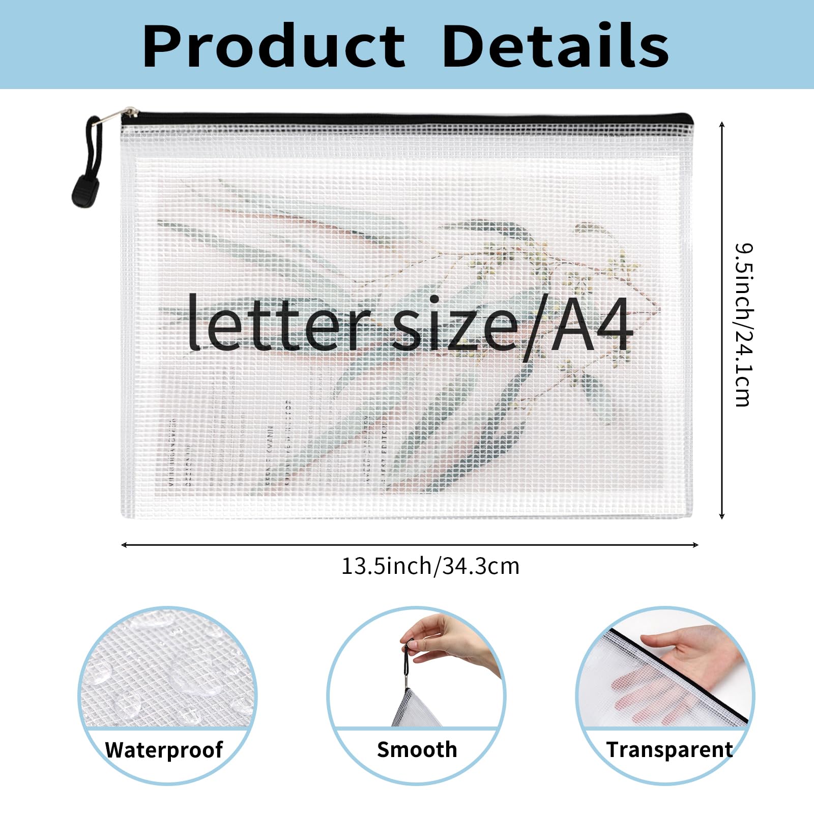 EOOUT 42pcs Mesh Zipper Pouch, Black Waterproof Zipper Bags for Organizing Storage, Letter Size/A4