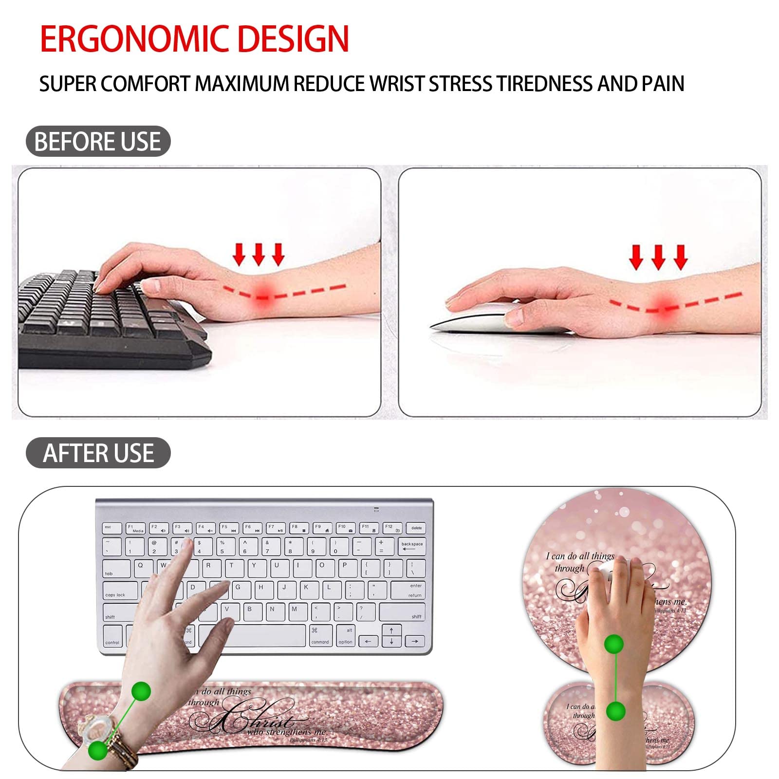 Keyboard Wrist Rest + Mouse Pad + Mouse Wrist Rest Support Set+ Coaster, Ergonomic Memory Foam,4Pcs