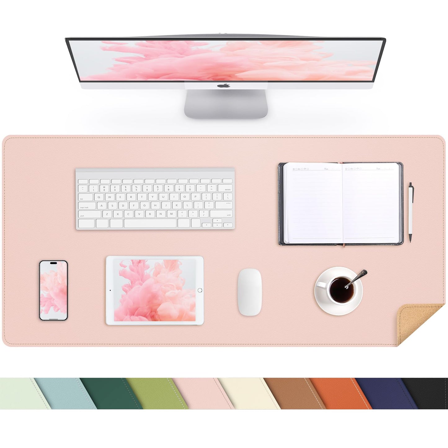 AFIING Cork Desk Mat, Rose Pink, 31.5" x 17", Desk Pad Protector