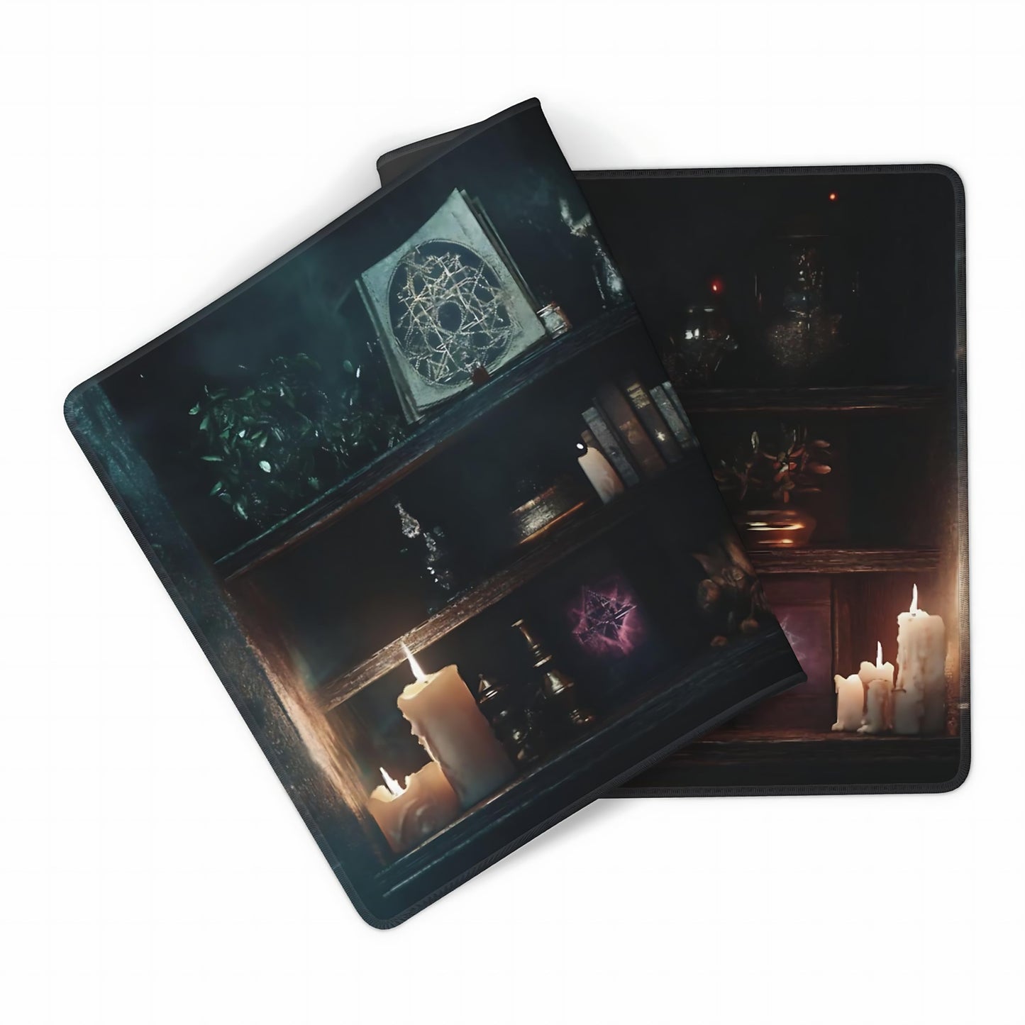 Aesthetic Book Gaming Mouse Pad, Dark Green Mystical Desk Mat with Anti-Slip Base & Stitched Edges