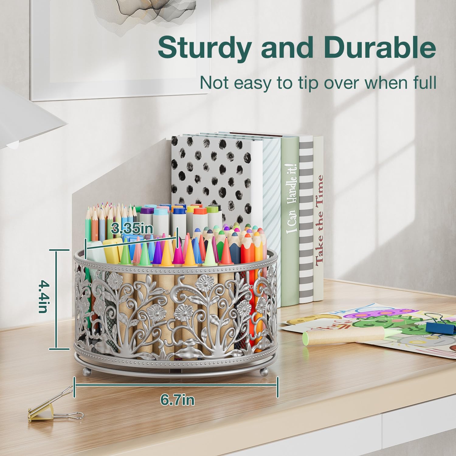 EKNITEY Pencil Pen Holder For Desk - 360° Rotating Pencil Cup Organizer