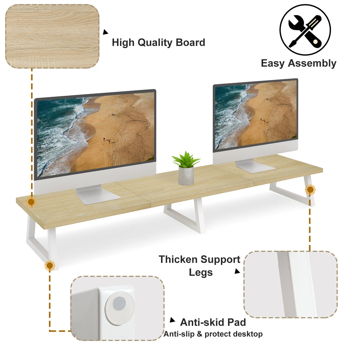 TEAMIX 42 inch Large Dual Monitor Riser, Desk Organizer Stand for TV Laptop