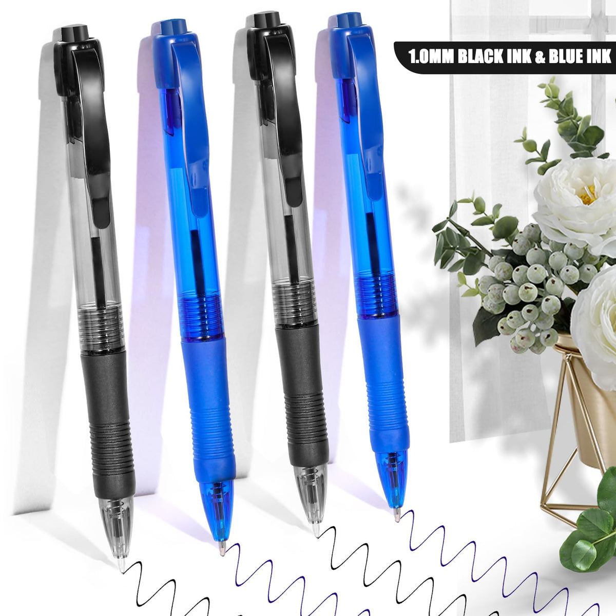 deegtran Pens Bulk, 50 Pack No Bleed Black & Blue Ink Click Pens with Soft Grip, Wholesale