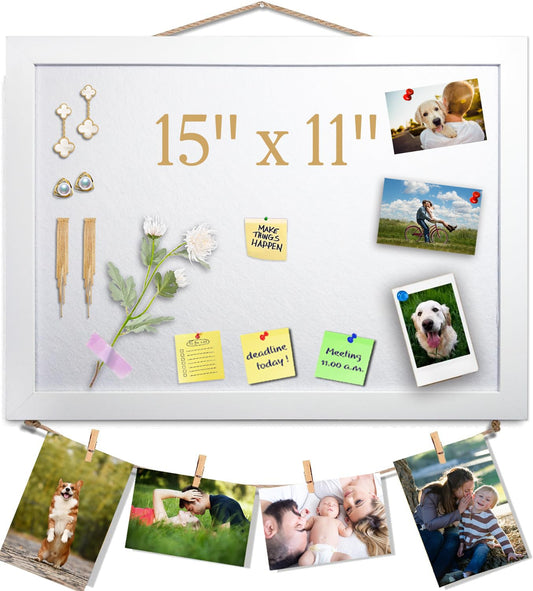 15"x11" White Bulletin Board Cork Board with Felt, 15"x11" Small Display Pin Board Vision Board for