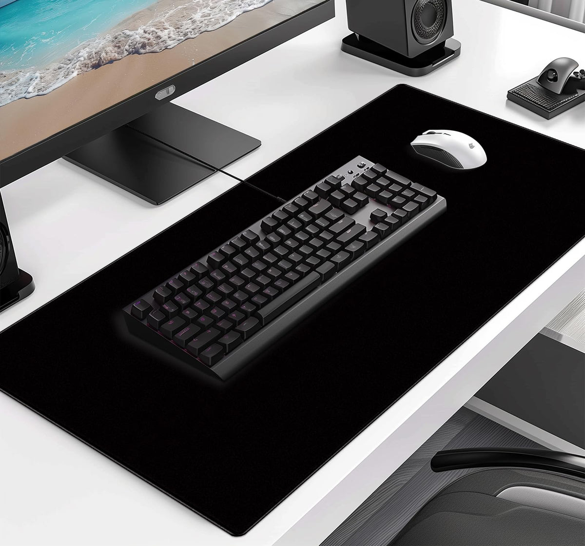 Large Black Computer Mouse Pad, Office Non Slip Gaming Desktop Keyboard Pad