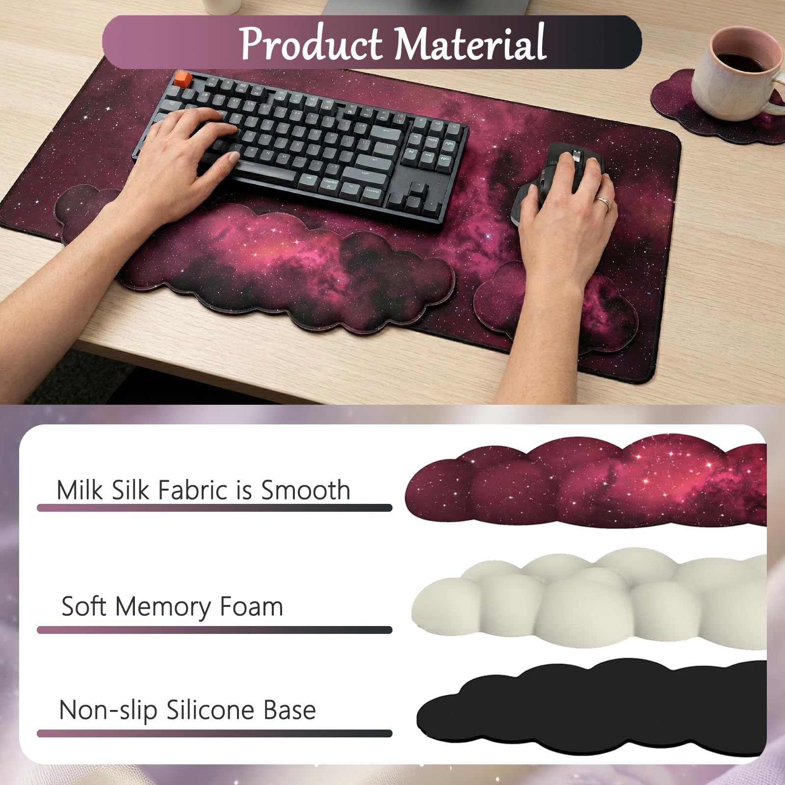 Cloud Mouse Pad Keyboard Wrist Rest 4PCS Extended Large Galaxy Desk Mat Pad Set Memory Foam
