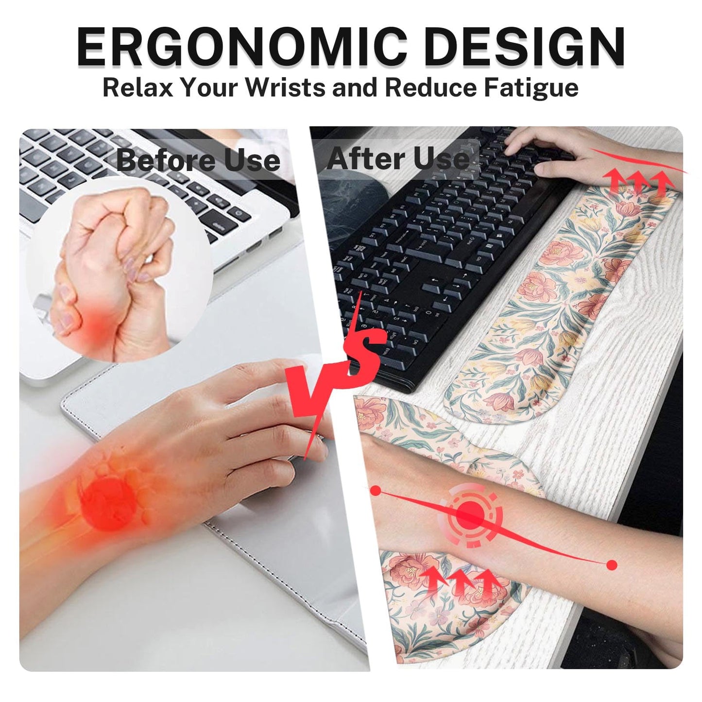 Britimes Ergonomic Mouse Pad Set with Wrist Rest, Floral Boho