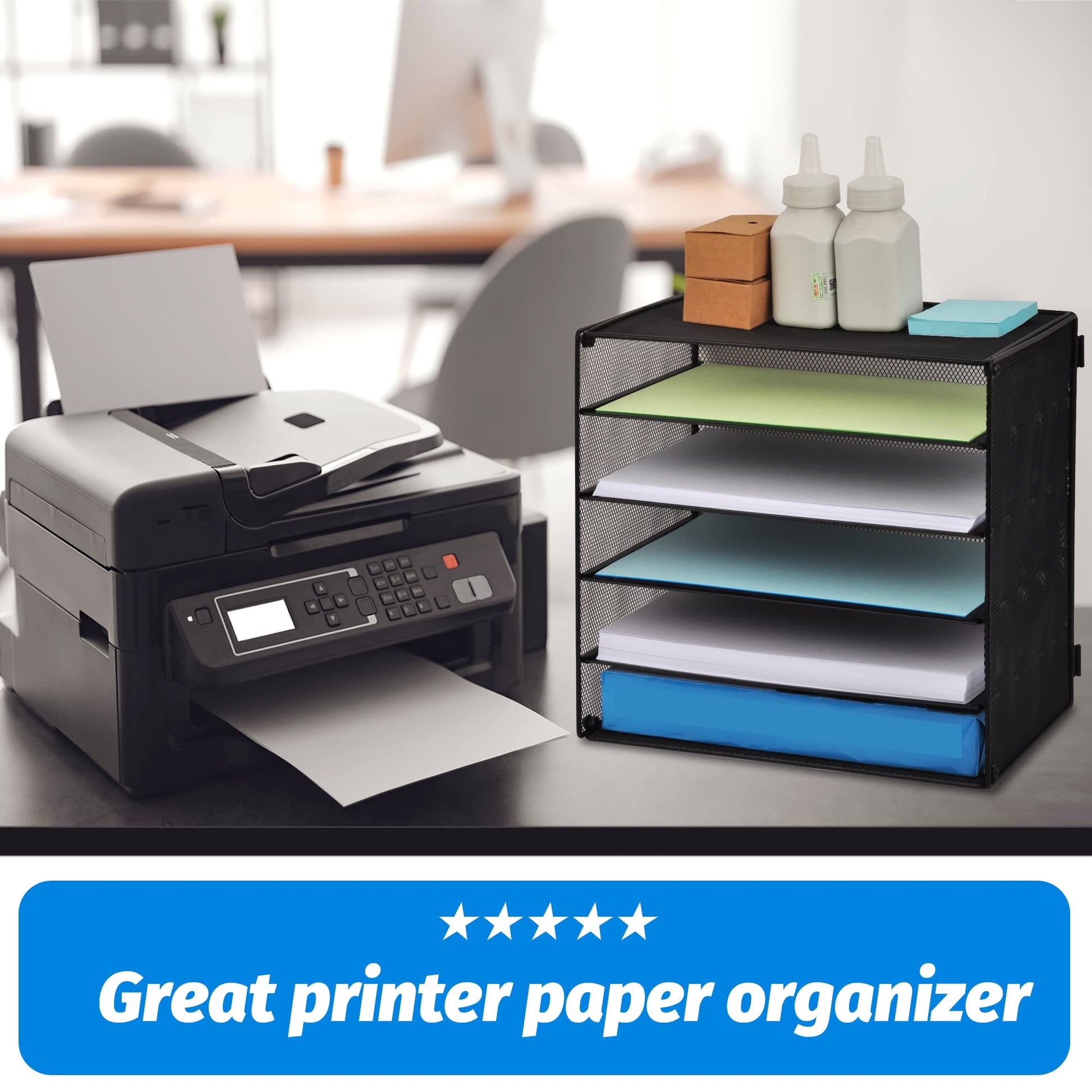 EASEPRES 5 Slot Mesh Desk Organizer Tray, File Paper Letter Folder Holder Desktop Paper Sorter Mail