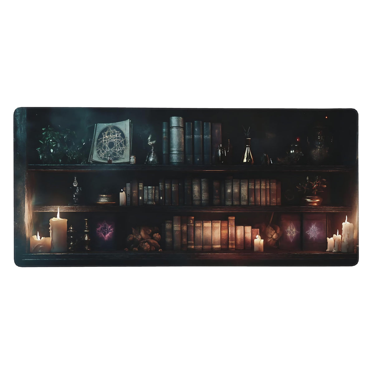 Aesthetic Book Gaming Mouse Pad, Dark Green Mystical Desk Mat with Anti-Slip Base & Stitched Edges