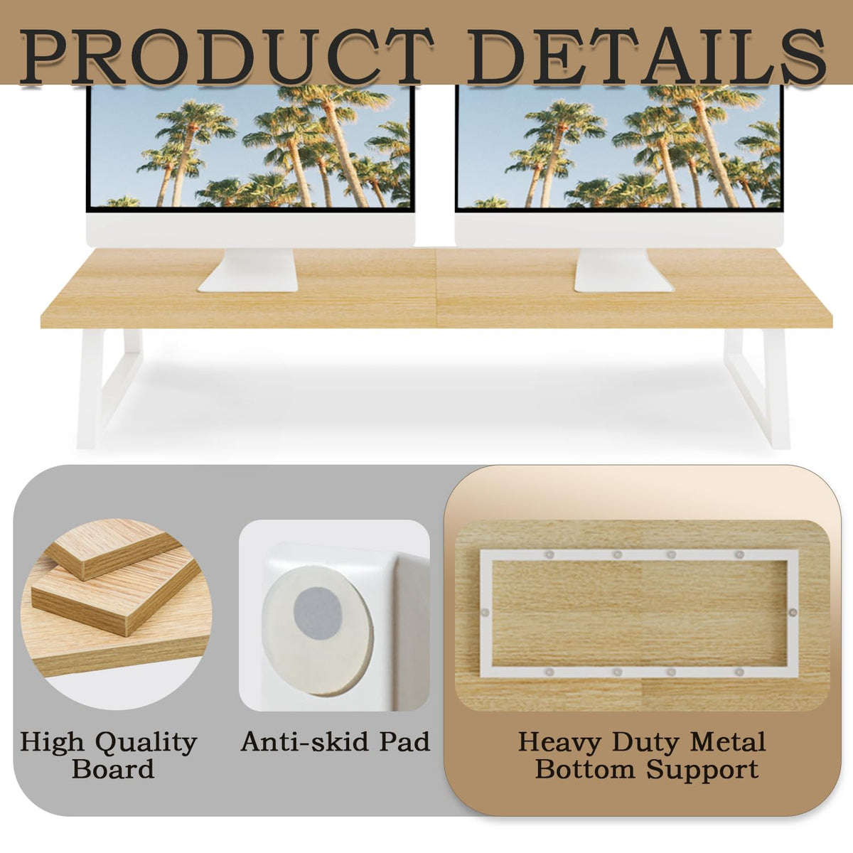 TEAMIX 31.5 inch Dual Monitor Stand Riser, Laptop/TV Stand, Desk Organizer